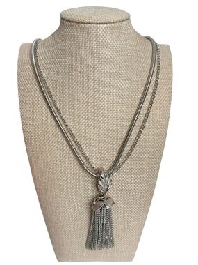 Judy Lee vintage silver tone tassel double strand necklace